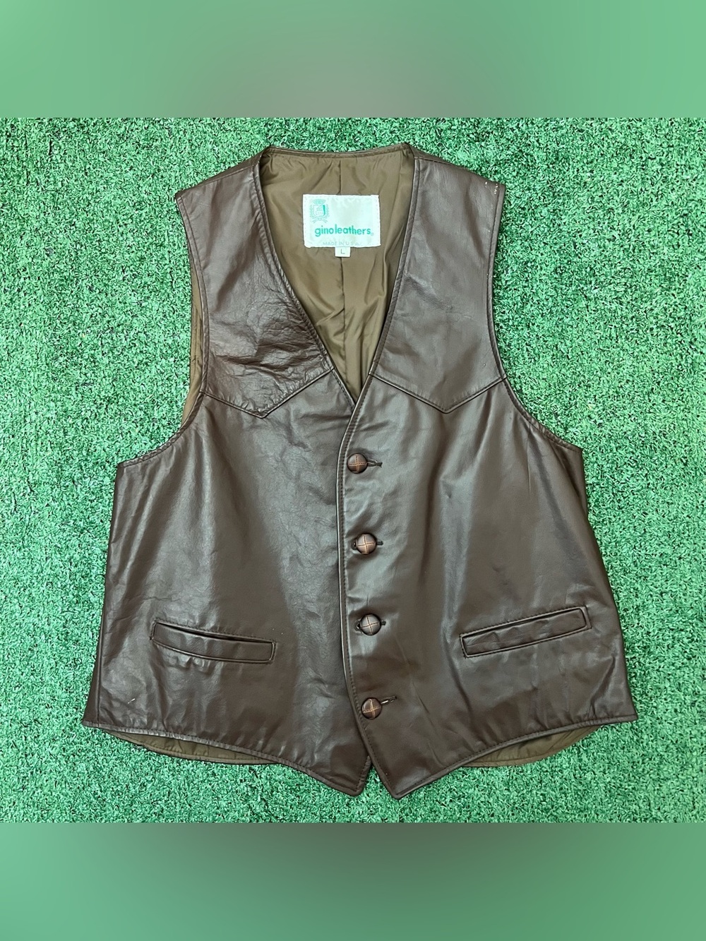 Vintage Men’s Genuine Leather Biker Vest Size Large Gino Leathers Made in USA